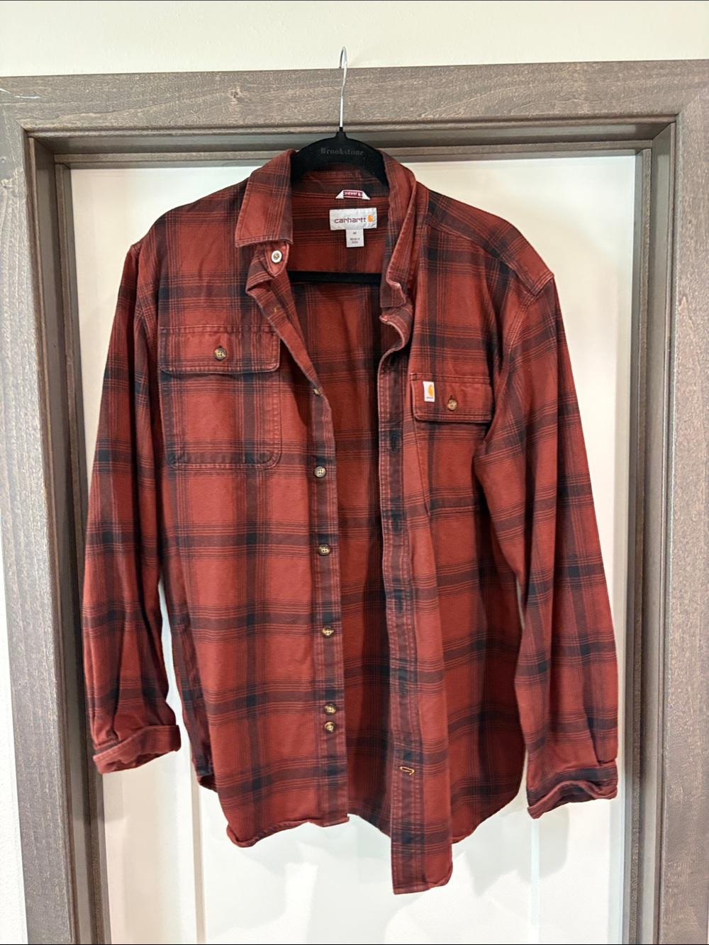 Carhartt Rust Orange and Black Plaid Work Shirt